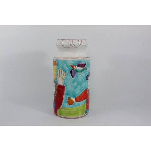 DeSimone Italy Hand Painted Pottery Vase | Woman with Fruit, Boy and Bird | 10 I - Picture 2 of 12
